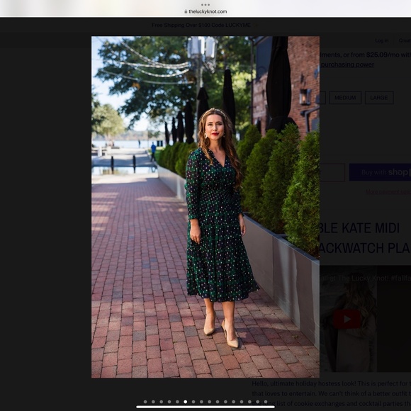 SAIL TO SABLE SMOCKED WAIST SILK MIDI DRESS IN BLACK WATCH TARTAN SIZE SMALL - Picture 7 of 12